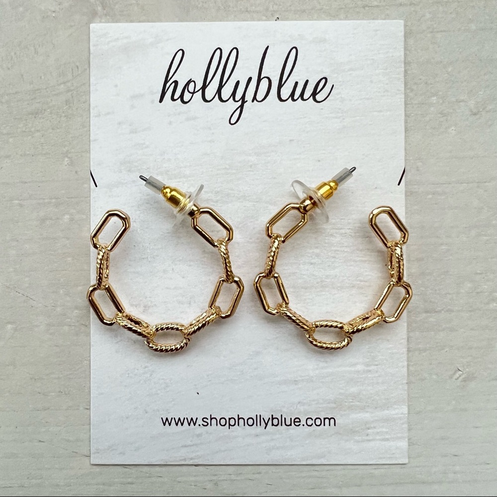 NEW Matte Gold Tone Chain Hoop Medium Size Earrings